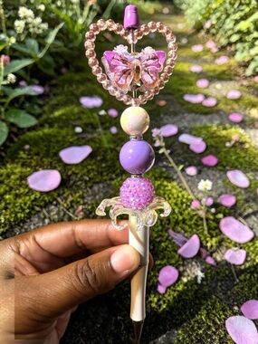 Handcrafted Purple Butterfly Heart Beaded Pen